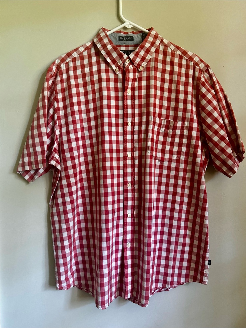 Chaps Red and White Gingham Short-Sleeve Button-Down Shirt